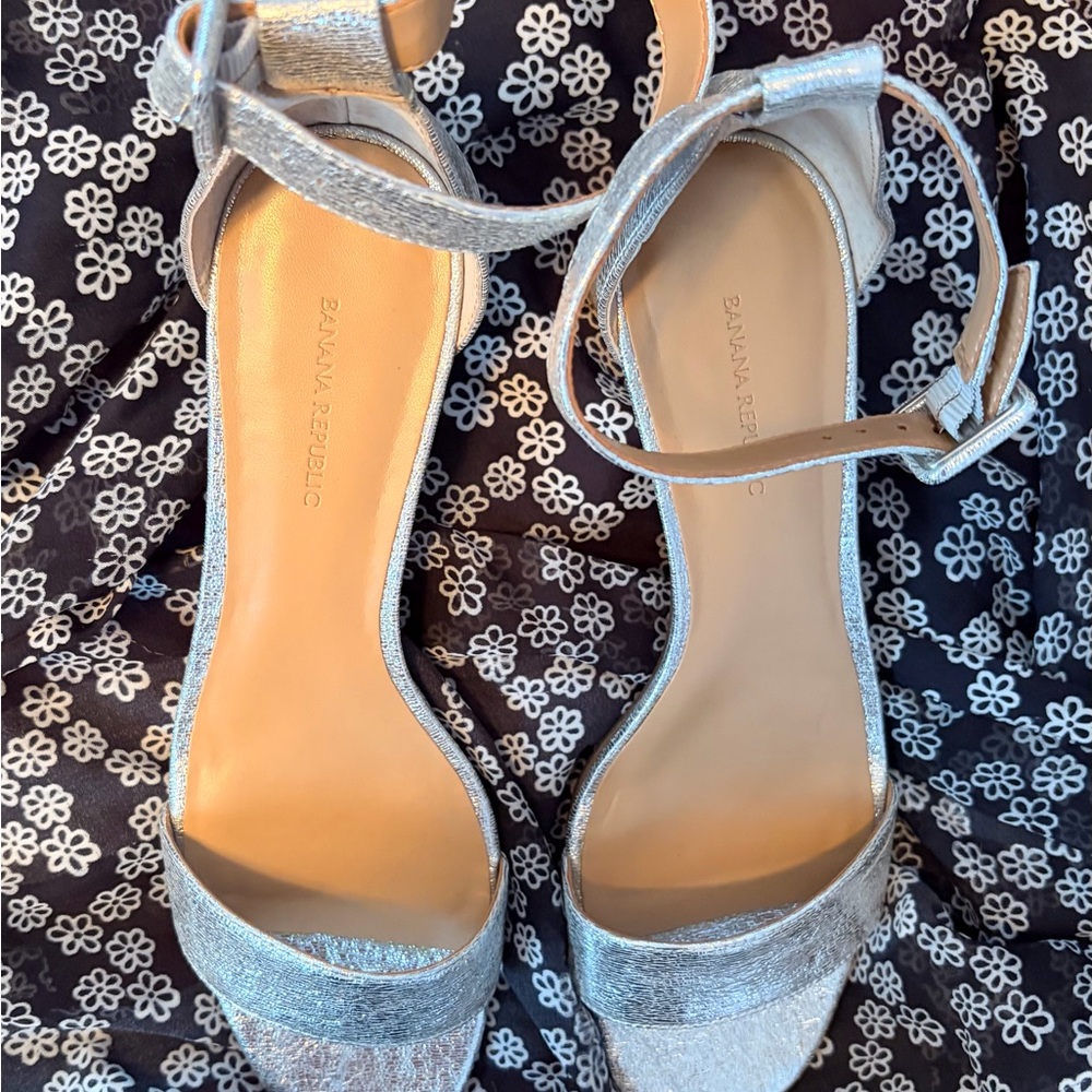 Banana Republic Metallic Silver Ankle-Strap Heels